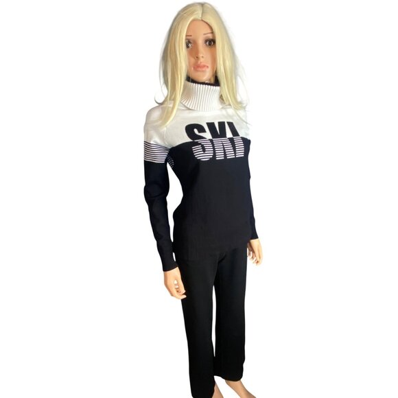 Krimson Klover Slopeside Turtleneck SKI Sweater W's M Black White Apres - Picture 13 of 16